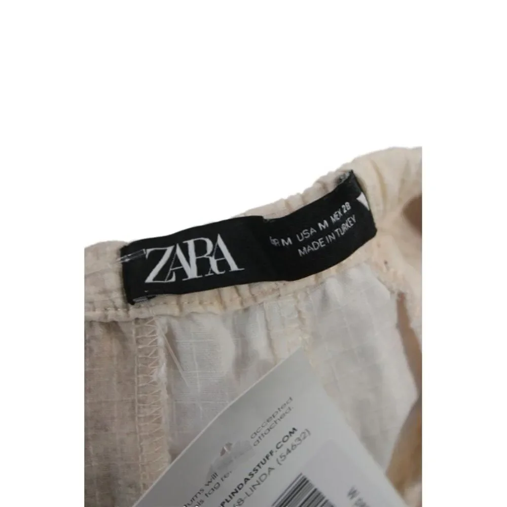 Zara Women Cargo Beige Linen Tie Dye Drawstring Pants Size M